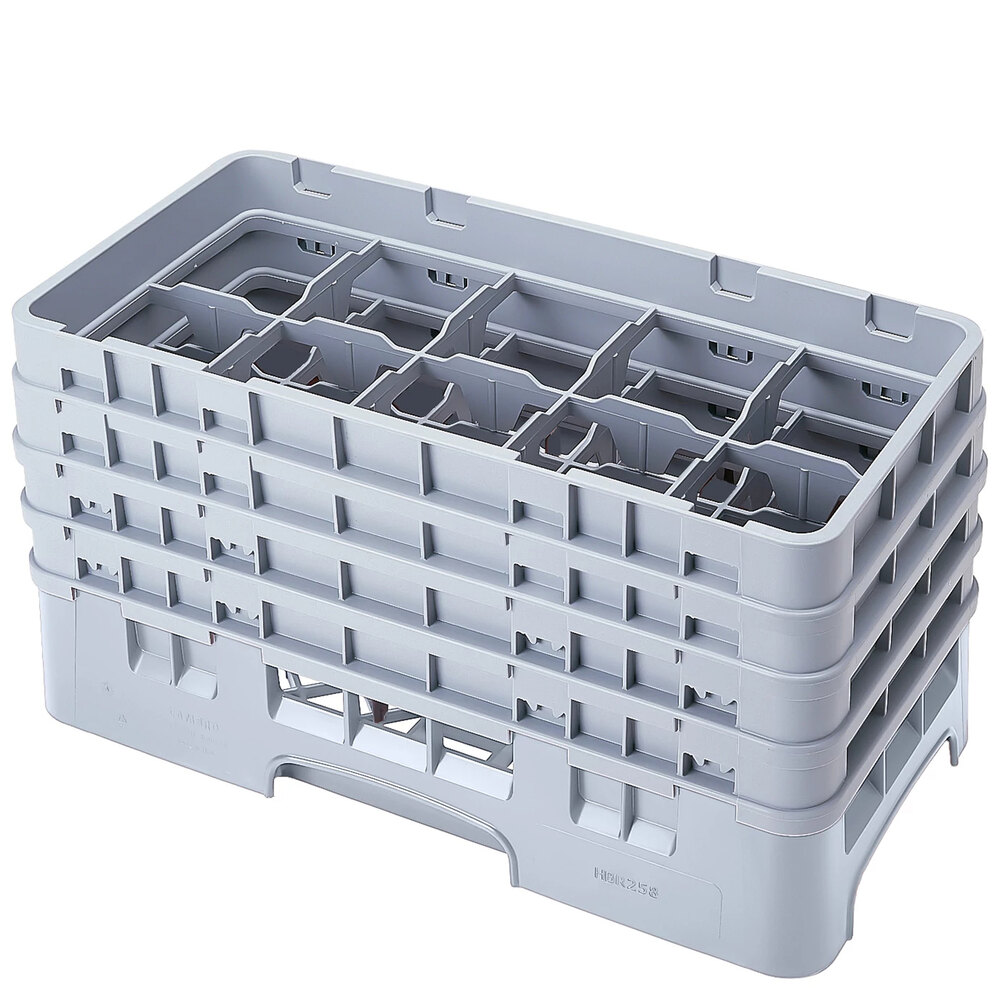 Cambro 10HS800151 Soft Gray Camrack Customizable 10 Compartment 8 1/2" Half Size Glass Rack with 4 Extenders