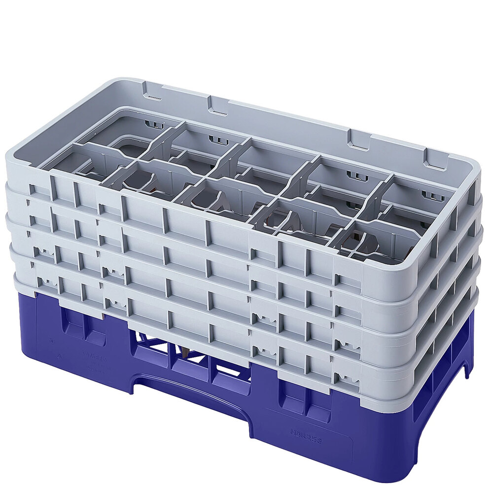 Cambro 10HS800186 Navy Blue Camrack Customizable 10 Compartment 8 1/2" Half Size Glass Rack with 4 Extenders