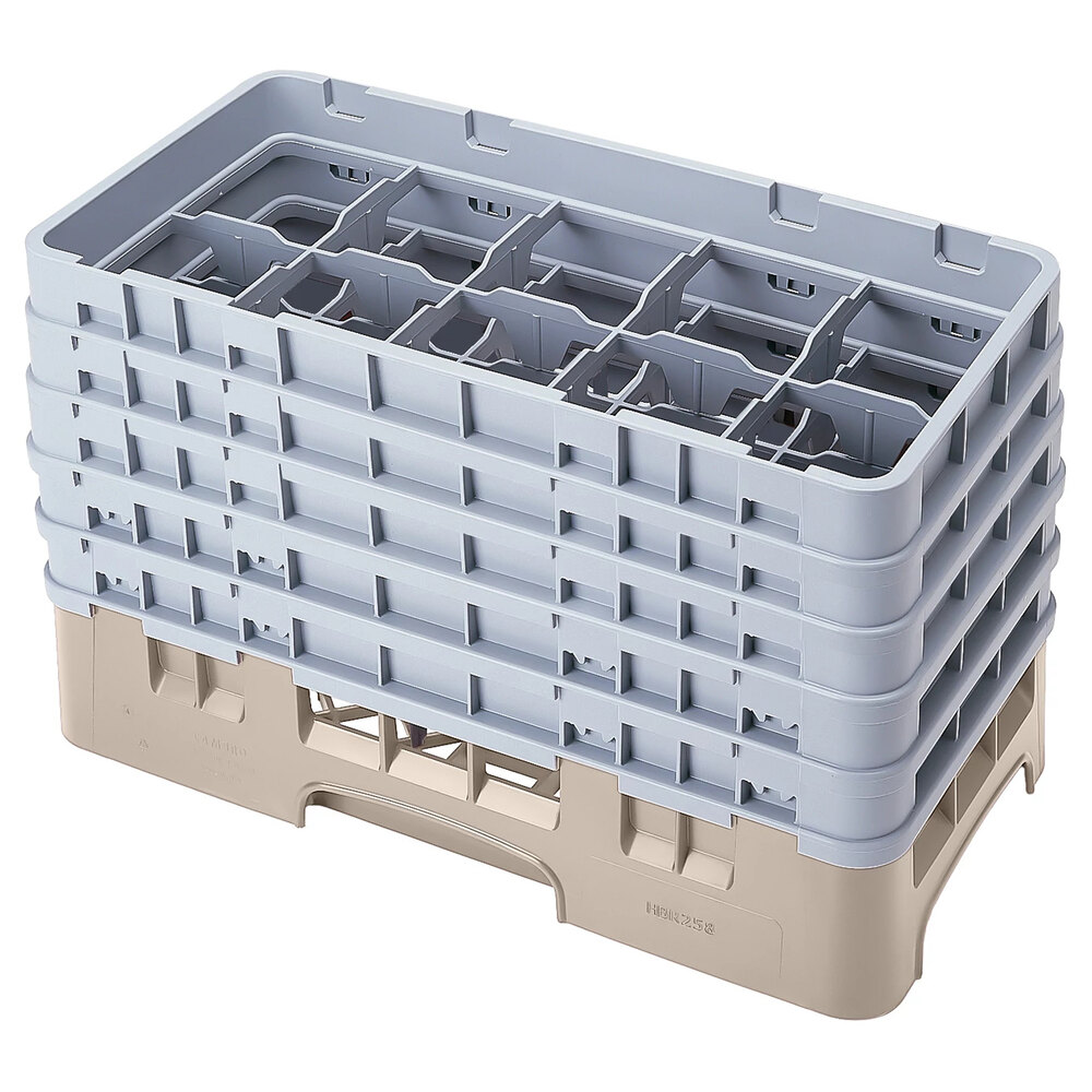 Cambro 10HS958184 Beige Camrack Customizable 10 Compartment 10 1/8" Half Size Glass Rack with 5 Extenders