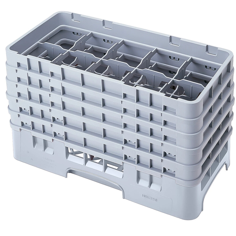 Cambro 10HS958151 Soft Gray Camrack Customizable 10 Compartment 10 1/8" Half Size Glass Rack with 5 Extenders