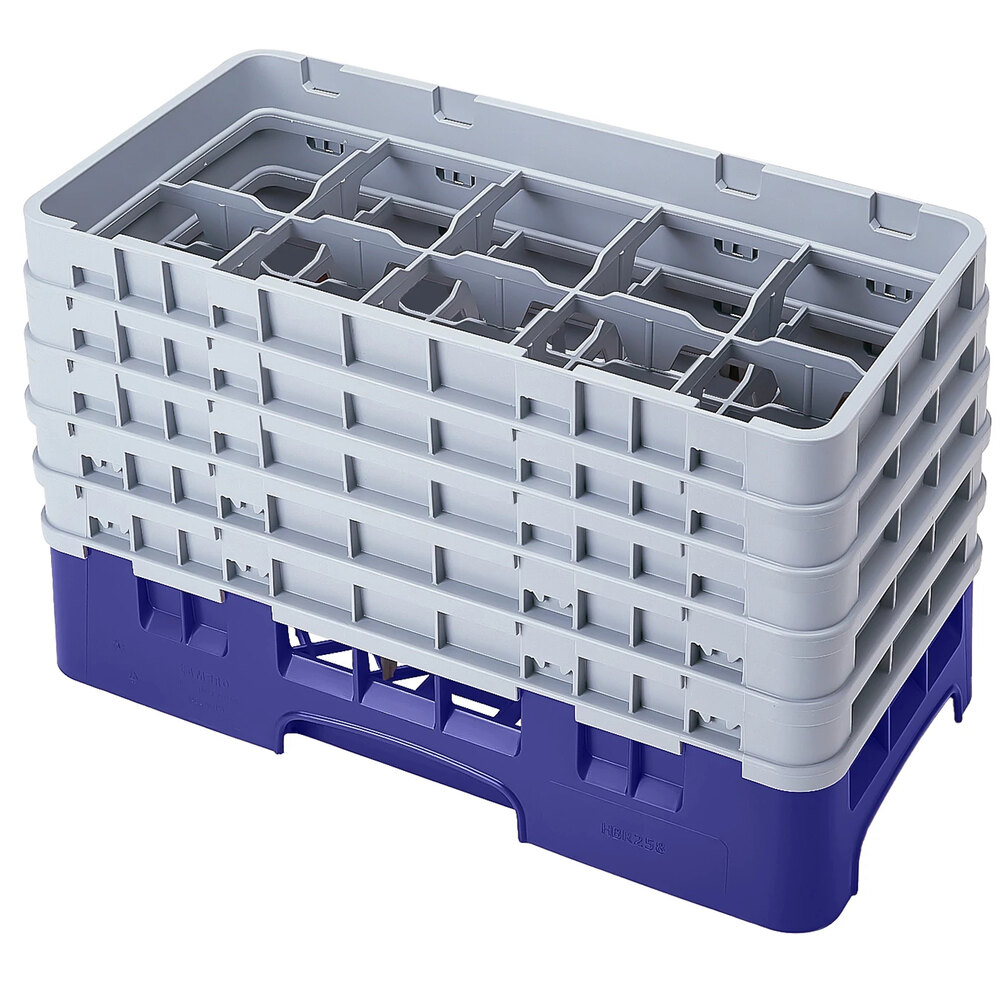 Cambro 10HS958186 Navy Blue Camrack Customizable 10 Compartment 10 1/8" Half Size Glass Rack with 5 Extenders