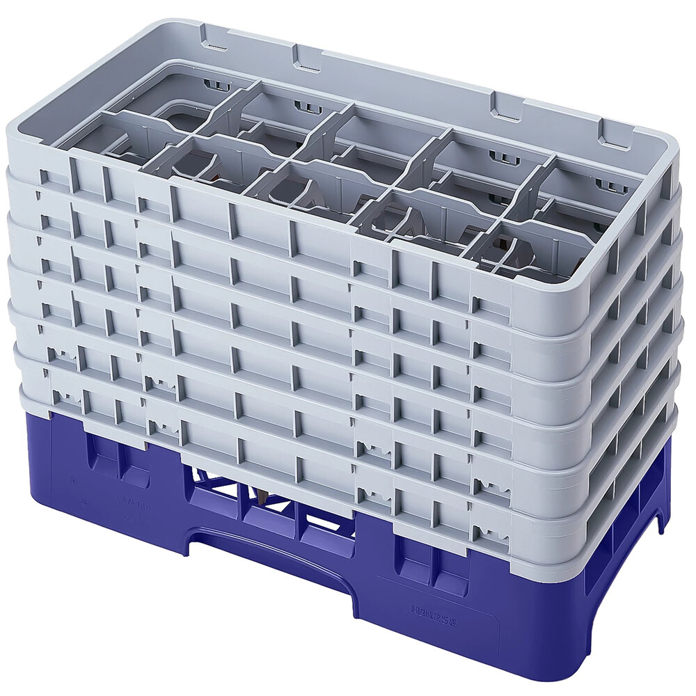 Cambro 10HS1114186 Navy Blue Camrack Customizable 10 Compartment 11 3/4" Half Size Glass Rack with 6 Extenders