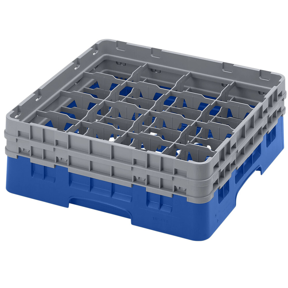 Cambro 16S434168 Camrack 5 1/4" High Customizable Blue 16 Compartment Glass Rack with 2 Extenders