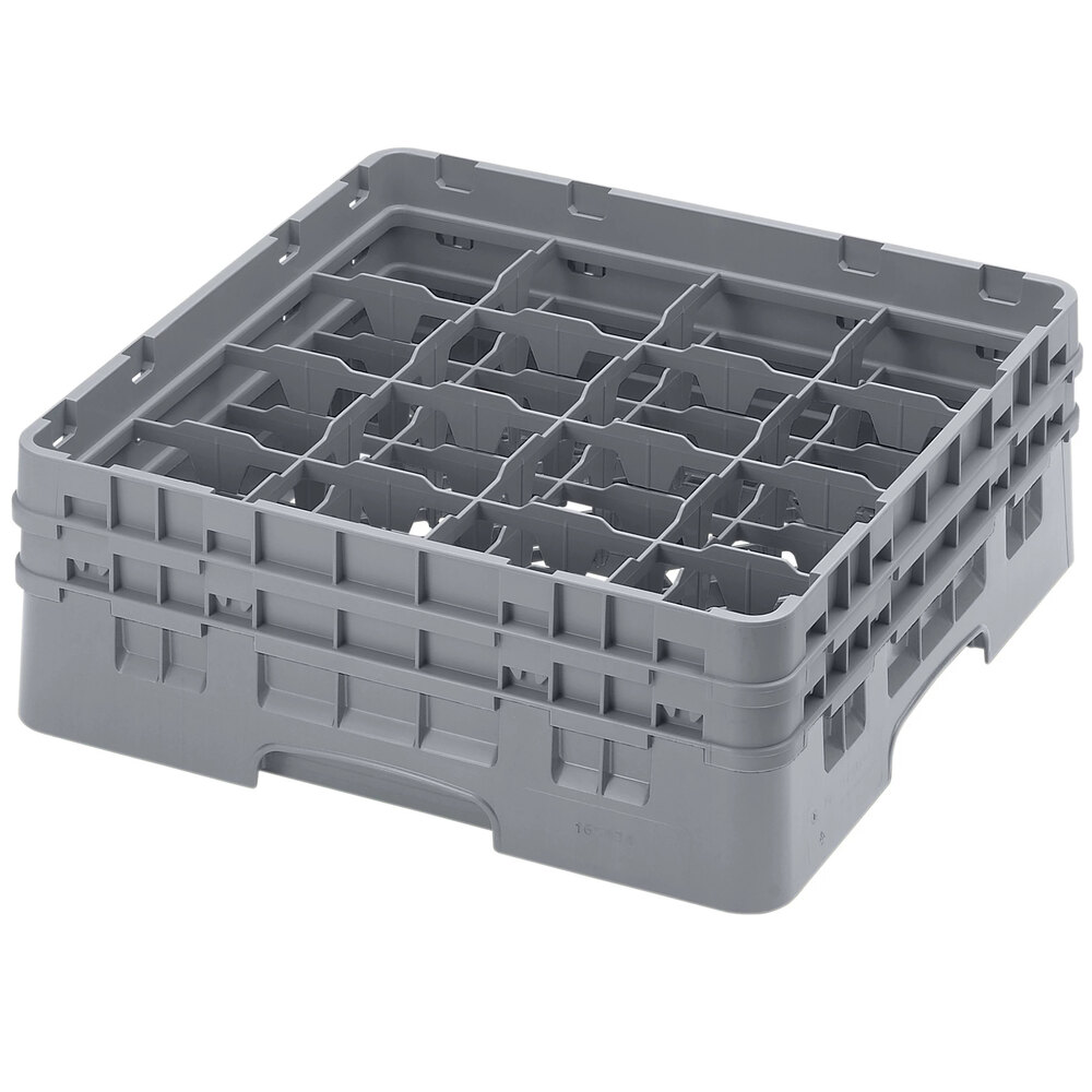 Cambro 16S434151 Camrack 5 1/4" High Customizable Soft Gray 16 Compartment Glass Rack with 2 Extenders