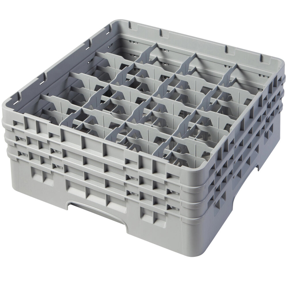Cambro 16S638151 Camrack 6 7/8" High Customizable Soft Gray 16 Compartment Glass Rack with 3 Extenders