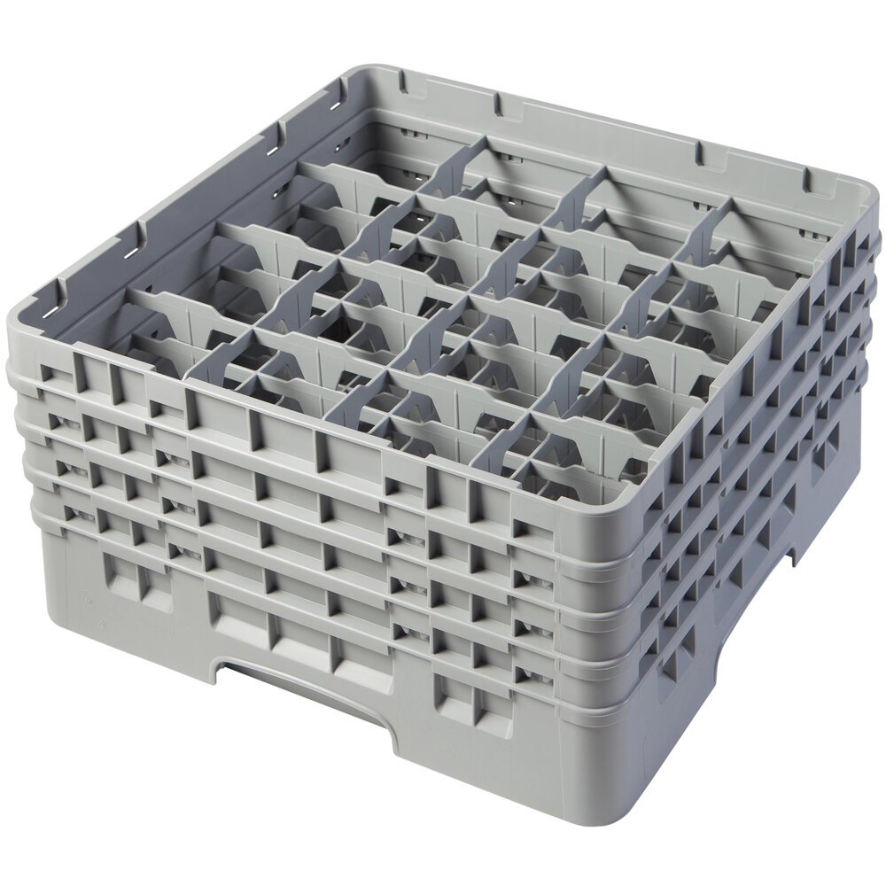 Cambro 16S800151 Camrack 8 1/2" High Customizable Soft Gray 16 Compartment Glass Rack with 4 Extenders