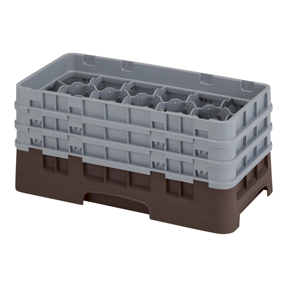 Cambro 17HS638167 Camrack 6 7/8" High Brown 17 Compartment Half Size Glass Rack with 3 Extenders