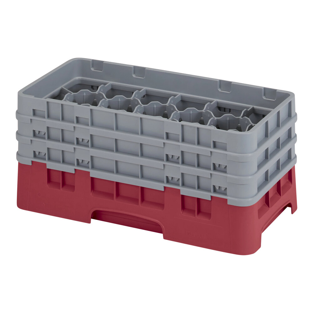 Cambro 17HS638416 Camrack 6 7/8" High Cranberry 17 Compartment Half Size Glass Rack with 3 Extenders
