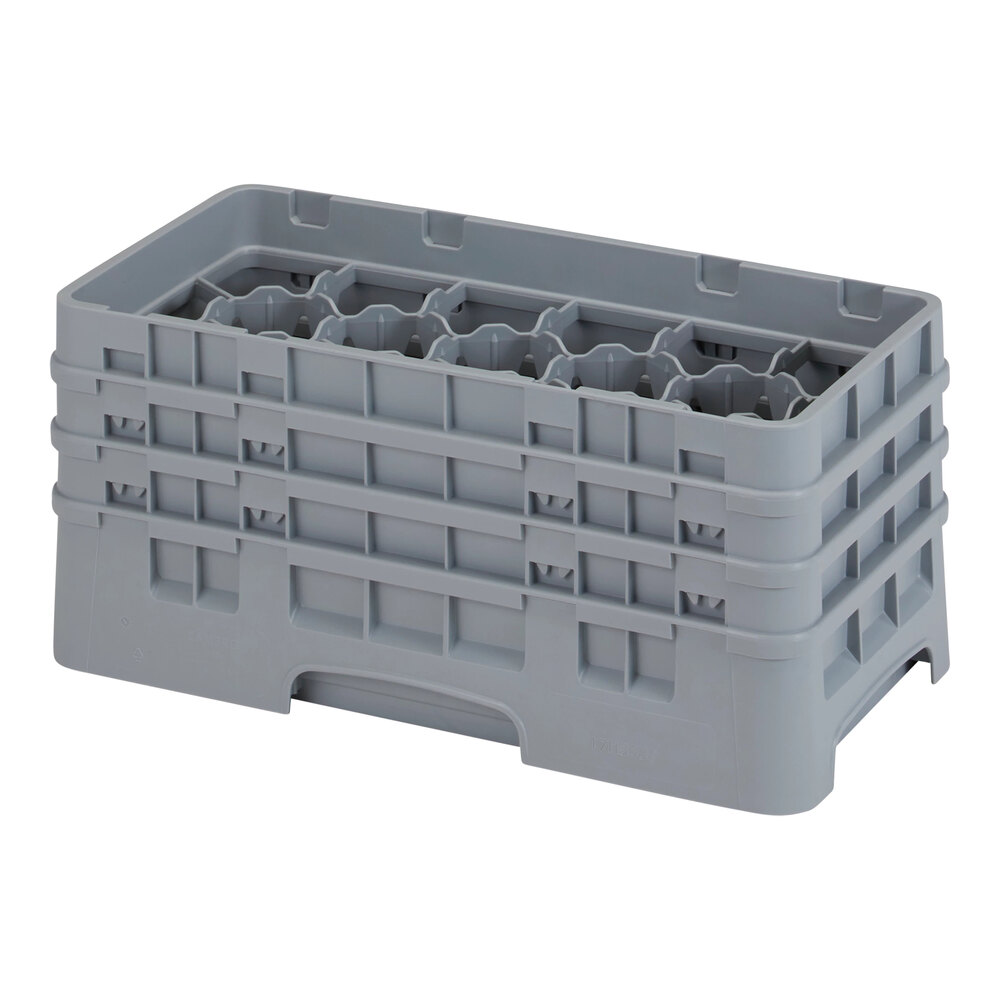 Cambro 17HS638151 Camrack 6 7/8" High Soft Gray 17 Compartment Half Size Glass Rack with 3 Extenders