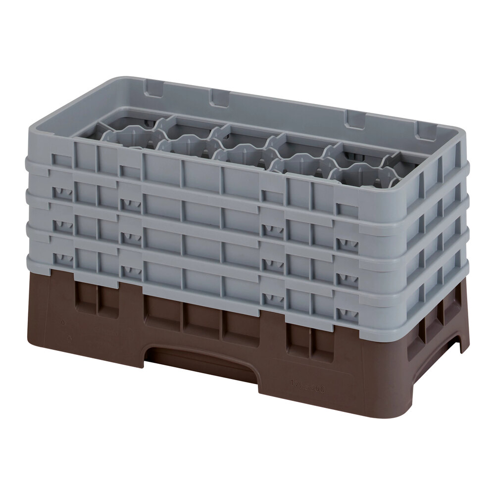 Cambro 17HS800167 Camrack 8 1/2" High Brown 17 Compartment Half Size Glass Rack with 4 Extenders