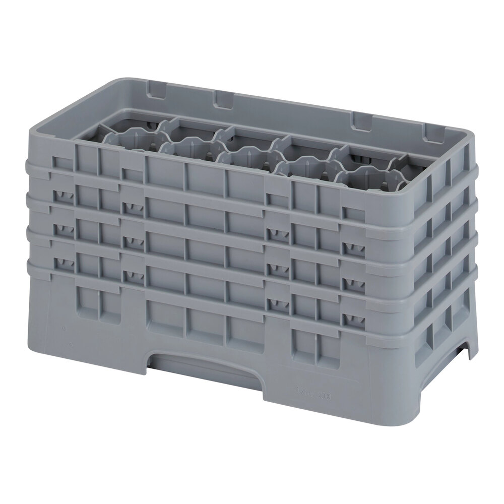 Cambro 17HS800151 Camrack 8 1/2" High Soft Gray 17 Compartment Half Size Glass Rack with 4 Extenders