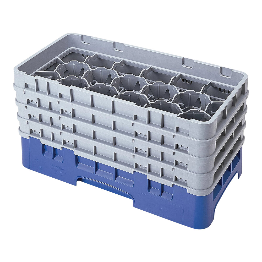 Cambro 17HS800186 Camrack 8 1/2" High Navy Blue 17 Compartment Half Size Glass Rack with 4 Extenders