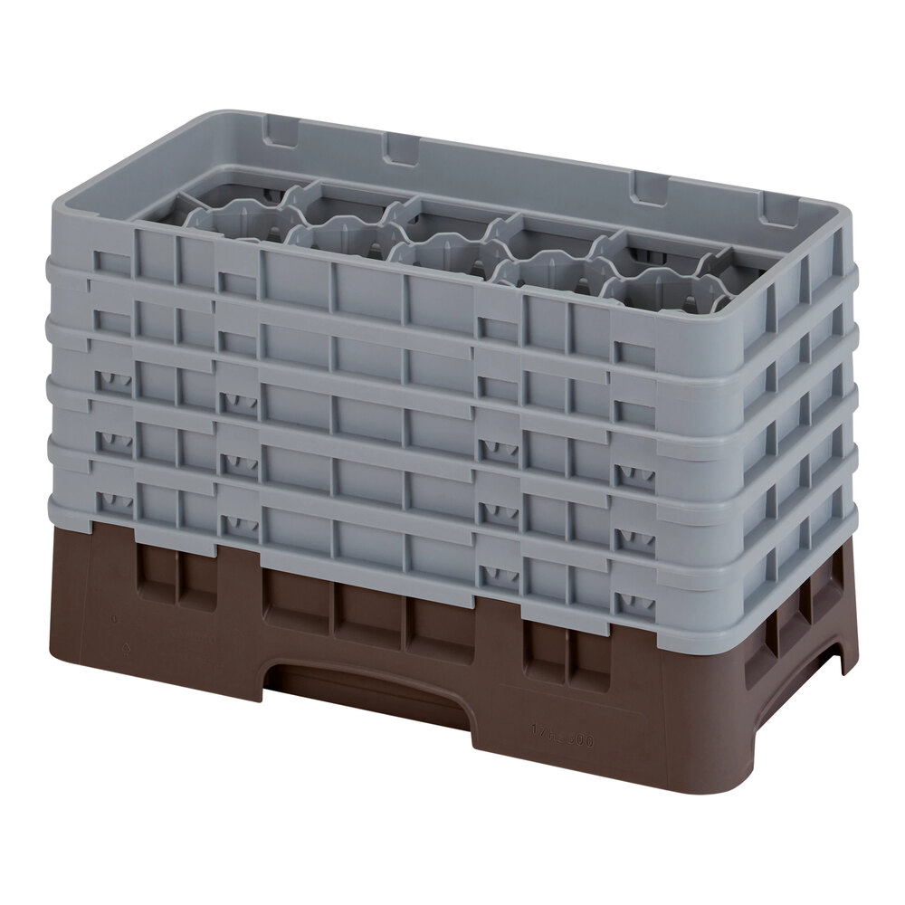 Cambro 17HS958167 Camrack 10 1/8" High Brown 17 Compartment Half Size Glass Rack with 5 Extenders