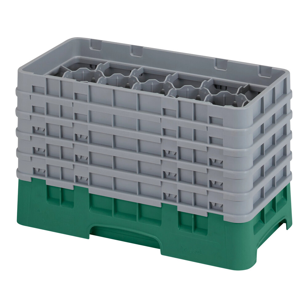 Cambro 17HS958119 Camrack 10 1/8" High Sherwood Green 17 Compartment Half Size Glass Rack with 5 Extenders
