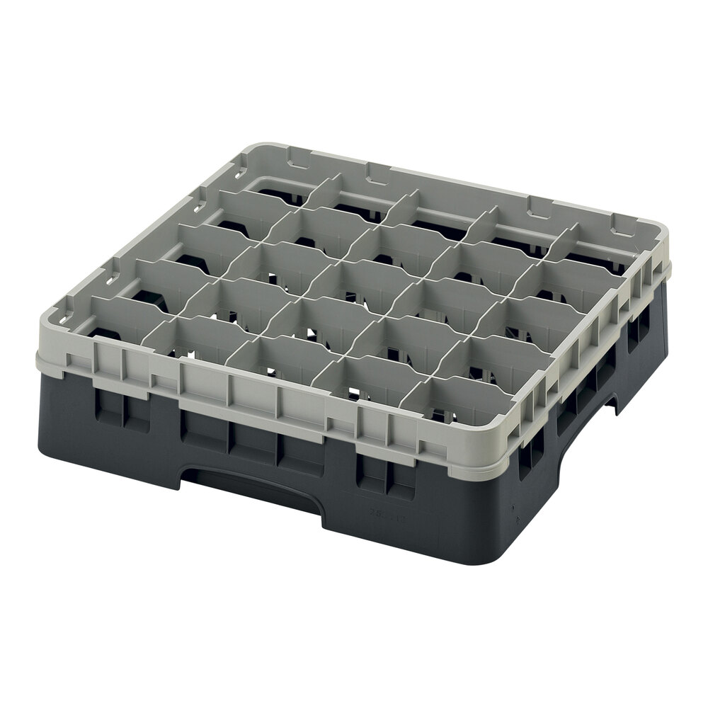 Cambro 25S418110 Camrack 4 1/2" High Customizable Black 25 Compartment Glass Rack with 1 Extender