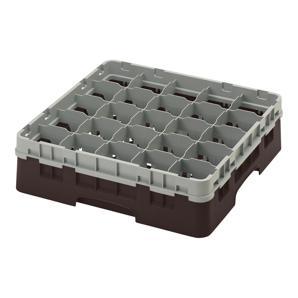 Cambro 25S418167 Camrack 4 1/2" High Customizable Brown 25 Compartment Glass Rack with 1 Extender