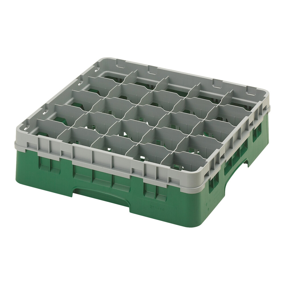 Cambro 25S418119 Camrack 4 1/2" High Customizable Sherwood Green 25 Compartment Glass Rack with 1 Extender