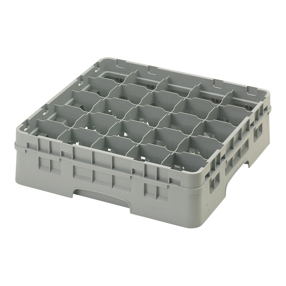 Cambro 25S418151 Camrack 4 1/2" High Customizable Soft Gray 25 Compartment Glass Rack with 1 Extender