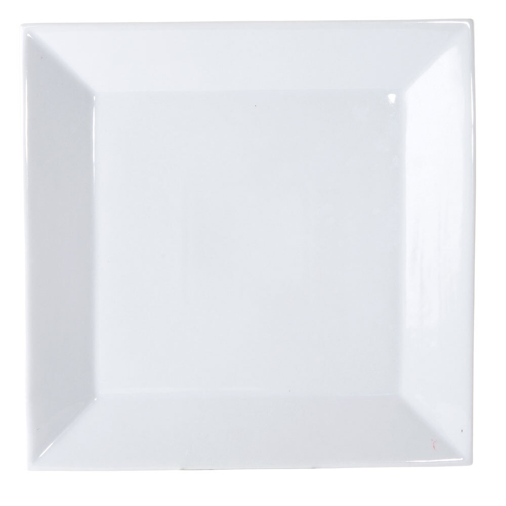 14" Bright White Square Porcelain Plate - 6/Case