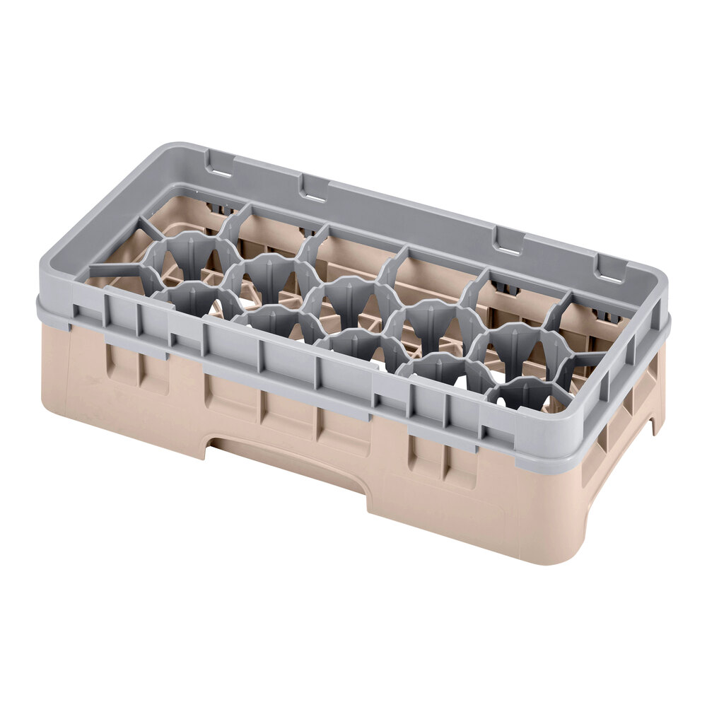 Cambro 17HS318184 Camrack 3 5/8" High Beige 17 Compartment Half Size Glass Rack with 1 Extender