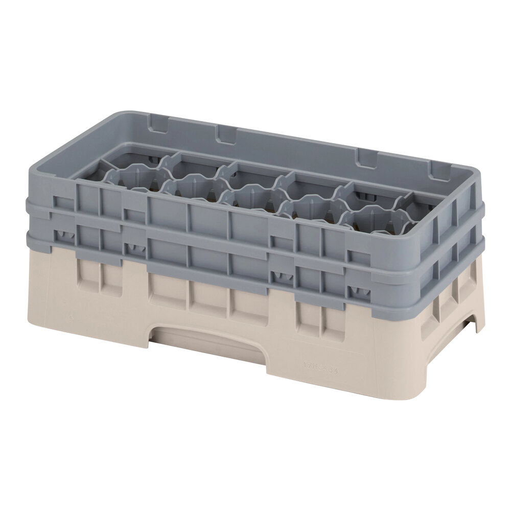 Cambro 17HS434184 Camrack 5 1/4" High Beige 17 Compartment Half Size Glass Rack with 2 Extenders