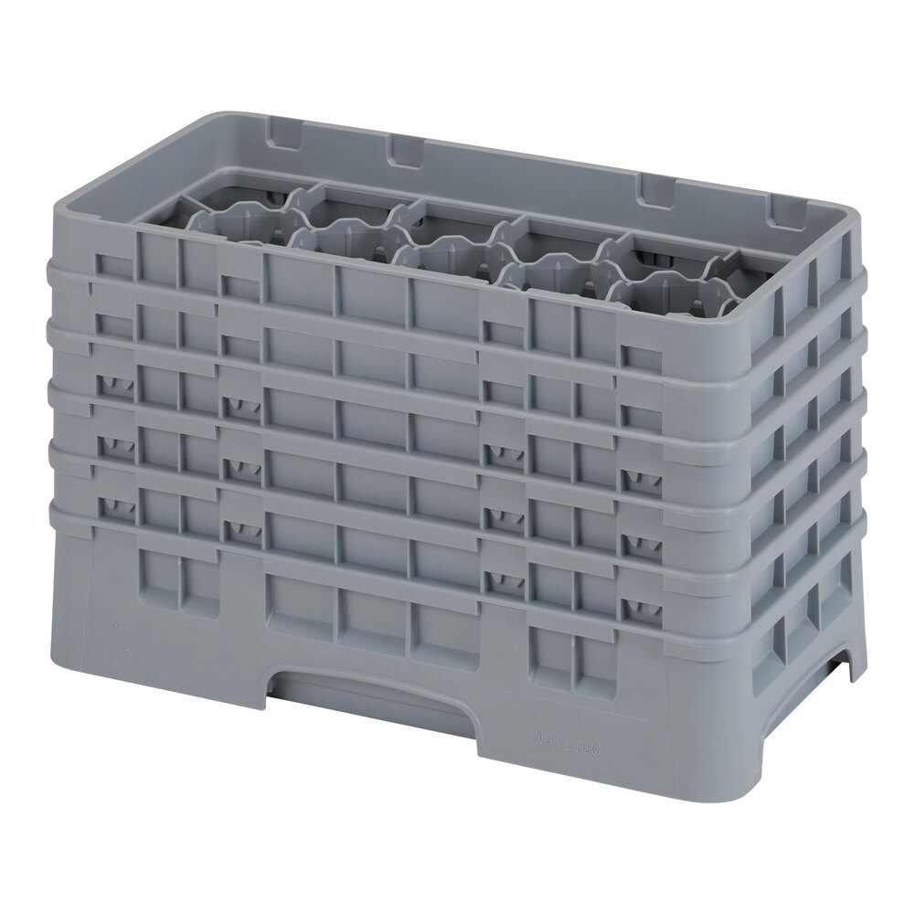 Cambro 17HS958151 Camrack 10 1/8" High Soft Gray 17 Compartment Half Size Glass Rack with 5 Extenders