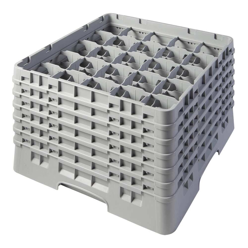Cambro 25S1114151 Camrack 11 3/4" High Customizable Soft Gray 25 Compartment Glass Rack with 6 Extenders