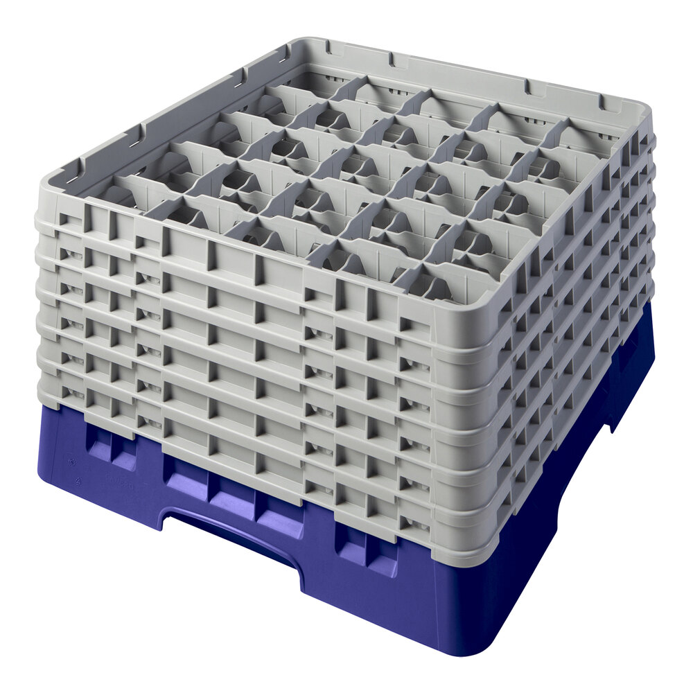 Cambro 25S1114186 Camrack 11 3/4" High Customizable Navy Blue 25 Compartment Glass Rack with 6 Extenders