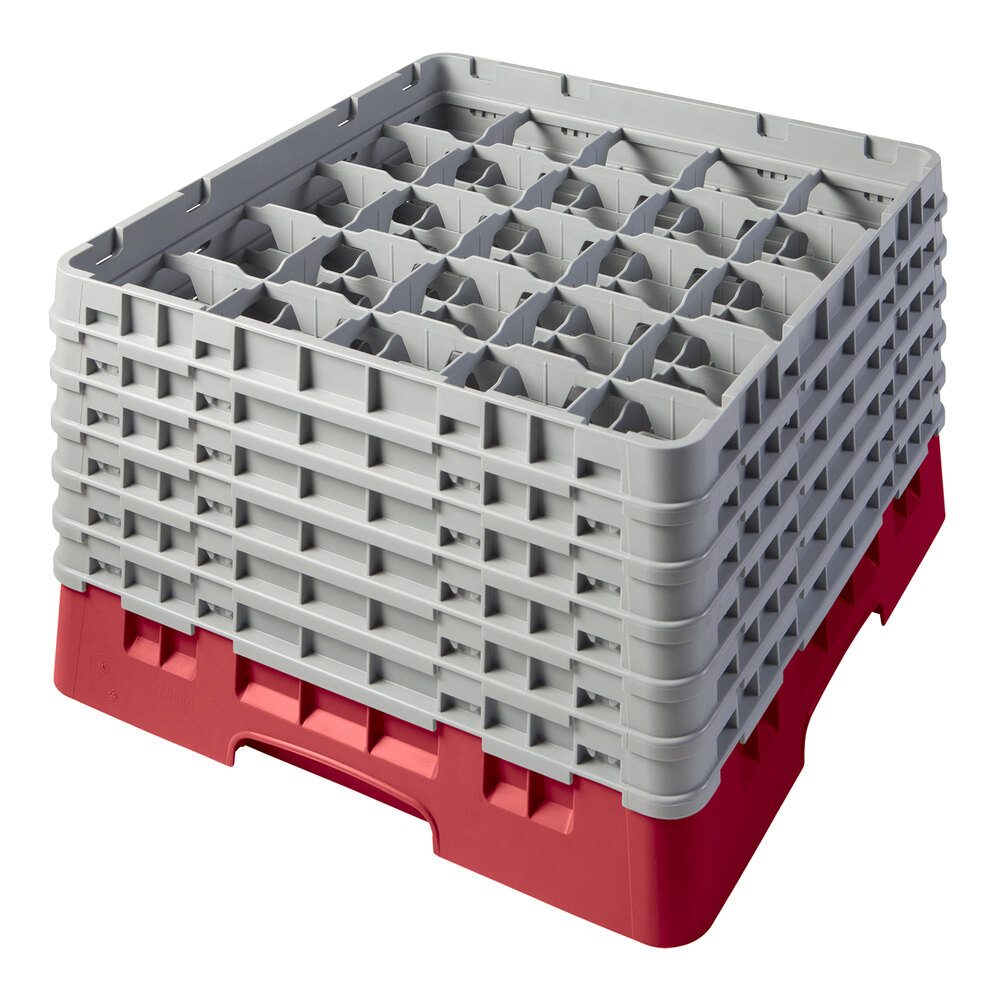 Cambro 25S1114163 Camrack 11 3/4" High Customizable Red 25 Compartment Glass Rack with 6 Extenders