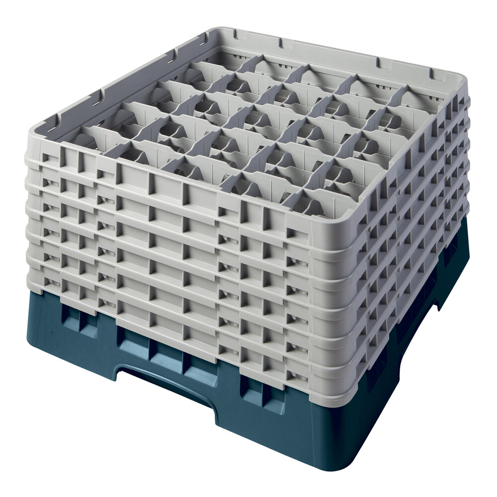 Cambro 25S1114414 Camrack 11 3/4" High Customizable Teal 25 Compartment Glass Rack with 6 Extenders
