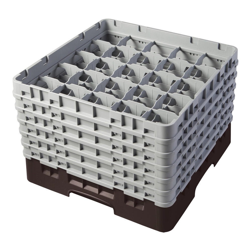 Cambro 25S1114167 Camrack 11 3/4" High Customizable Brown 25 Compartment Glass Rack with 6 Extenders