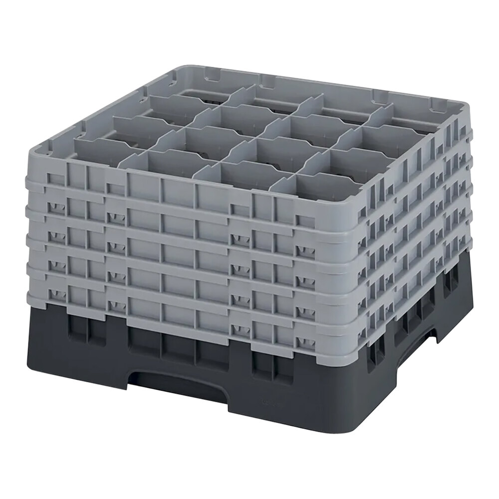 Cambro 25S1058110 Camrack 11" High Customizable Black 25 Compartment Glass Rack with 5 Extenders