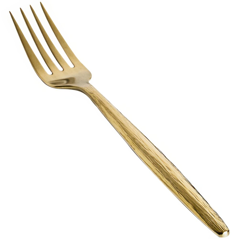 Front of the House Owen 8 1/4" 18/10 Stainless Steel Extra Heavy Weight Matte Brass Dinner Fork - 12/Case