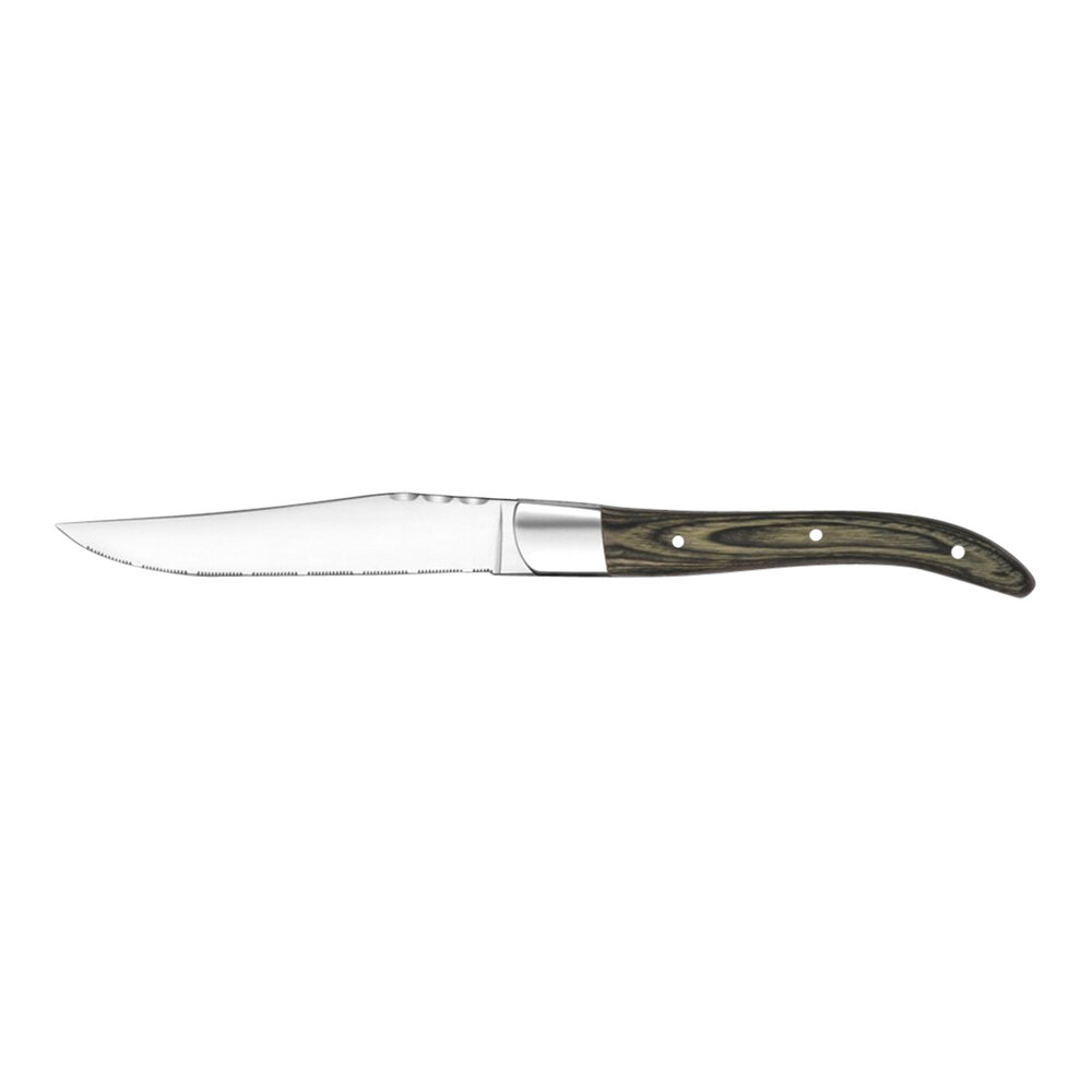 Amefa Royal 8 13/16" High Carbon Stainless Steel Serrated Edge Steak Knife with Olive Green Pakkawood Handle - 6/Case