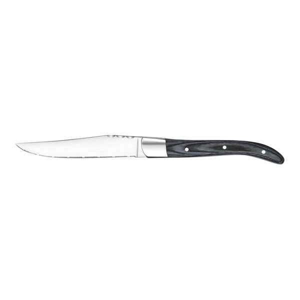 Amefa Royal 8 13/16" High Carbon Stainless Steel Serrated Edge Steak Knife with Dark Gray Pakkawood Handle - 6/Case