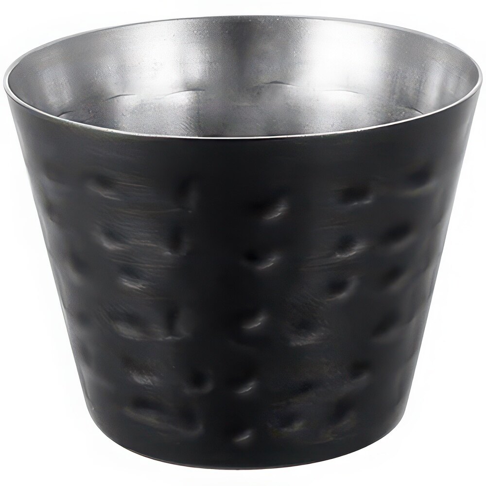 American Metalcraft 2.5 oz. Round Hammered Black Stainless Steel Sauce Cup HAMSCB - 12/Case