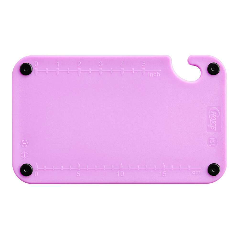 Choice 10" x 6" x 3/8" Purple Cutting Board with Grips, Hook, and Rulers