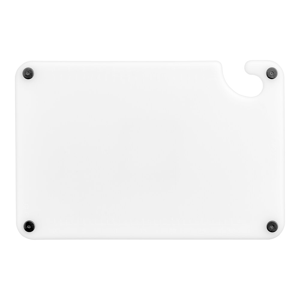 Choice 18" x 12" x 1/2" White Cutting Board with Grips, Hook, and Rulers