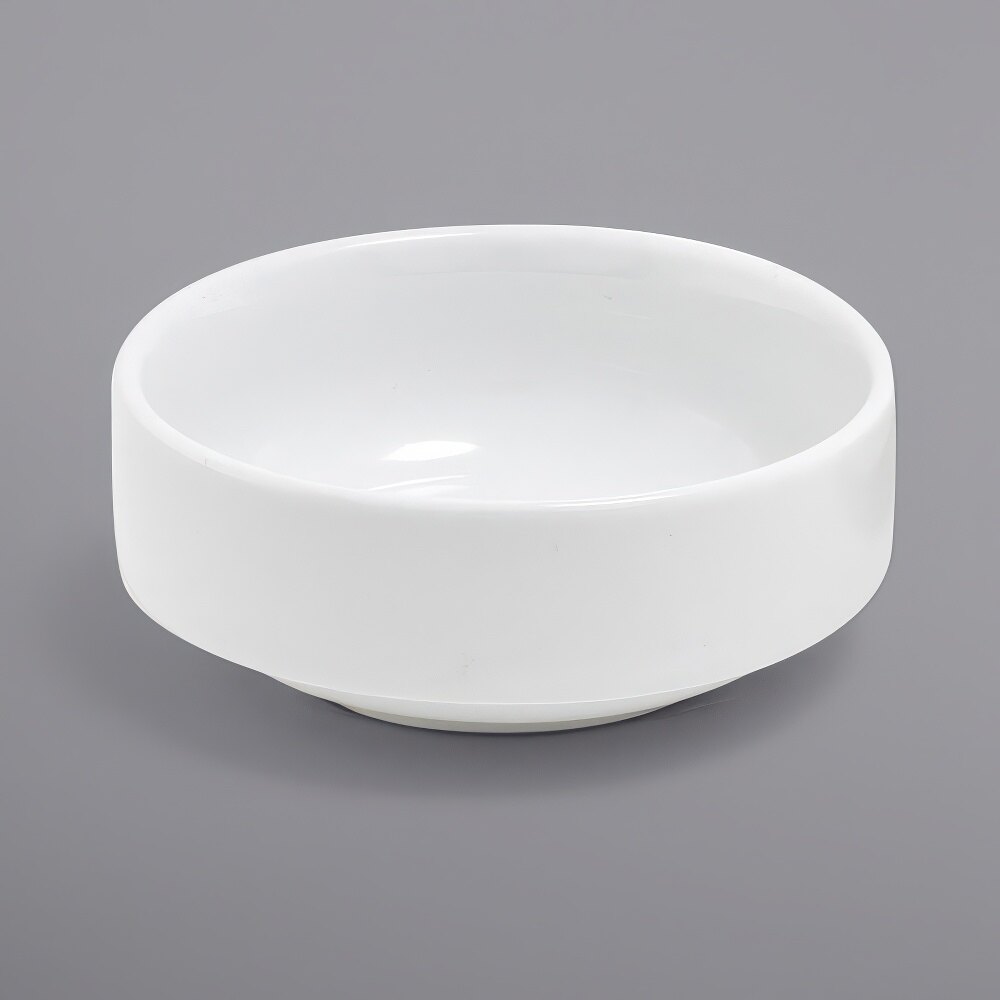 Front of the House ASC016WHP23 Monaco 3 oz. Bright White Round Stackable Porcelain Ramekin - 12/Case