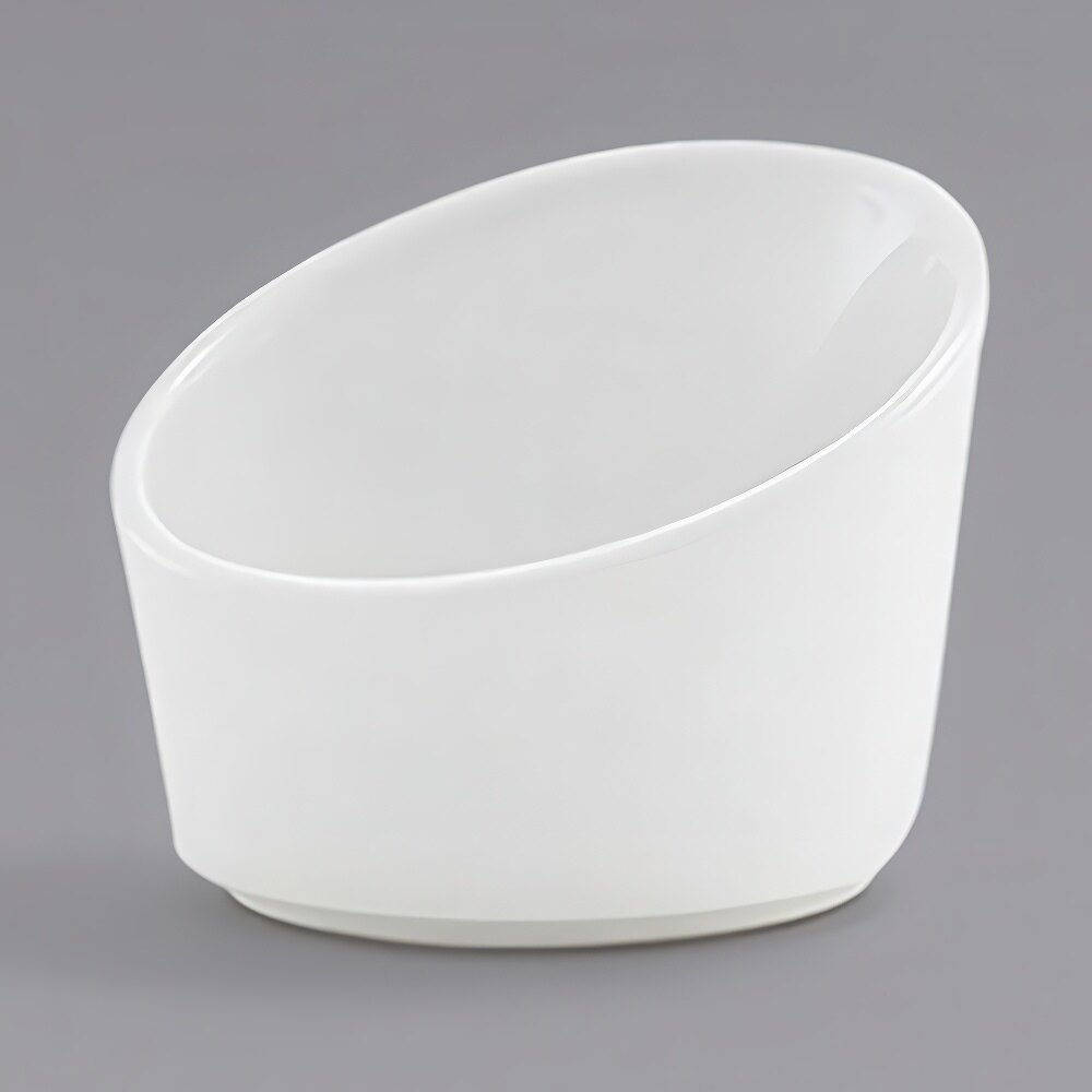 Front of the House DSD054WHP23 Harmony 3 oz. Bright White Slanted Porcelain Sauce Cup - 12/Case