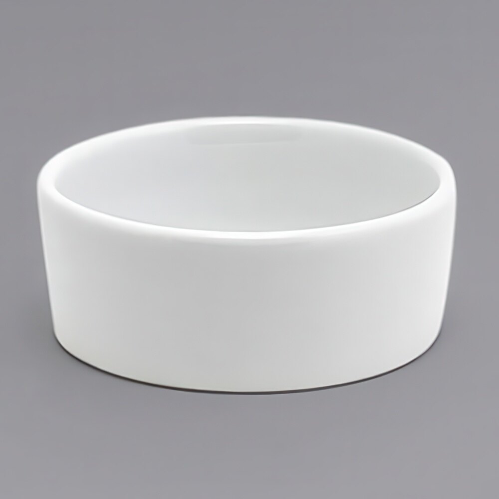 Front of the House ASC026WHP23 Soho 3 oz. Bright White Round Porcelain Ramekin - 12/Case