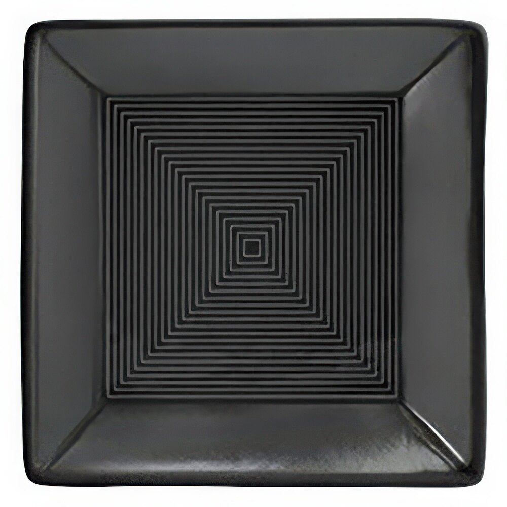Front of the House DBO008BKP23 Spiral Ink 10 oz. Semi-Matte Black Square Porcelain Bowl - 12/Case