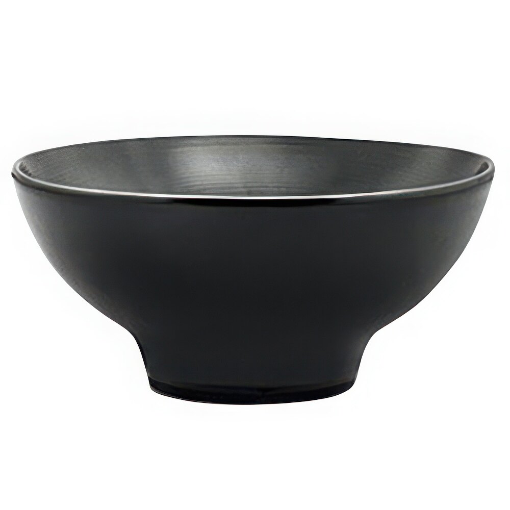 Front of the House DBO006BKP23 Spiral Ink 11 oz. Semi-Matte Black Round Porcelain Footed Bowl - 12/Case