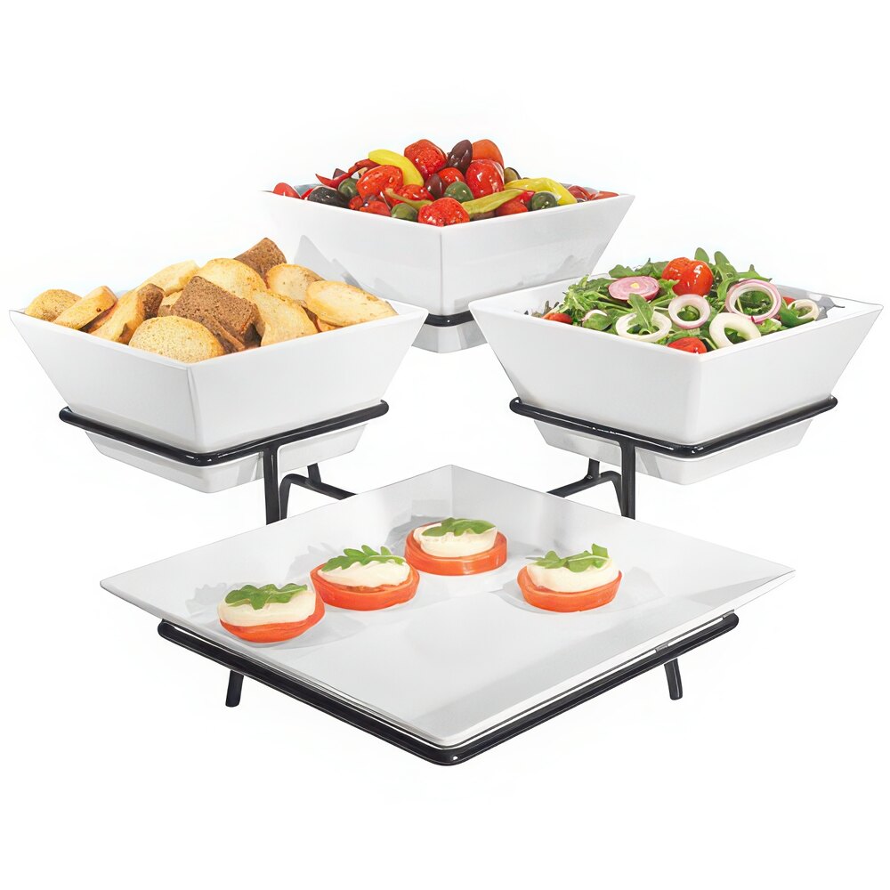 Cal-Mil SR1020-13 Black Organizer Display with One Square Melamine Platter and Three Square Melamine Bowls - 19 1/2" x 19 1/2" x 11"