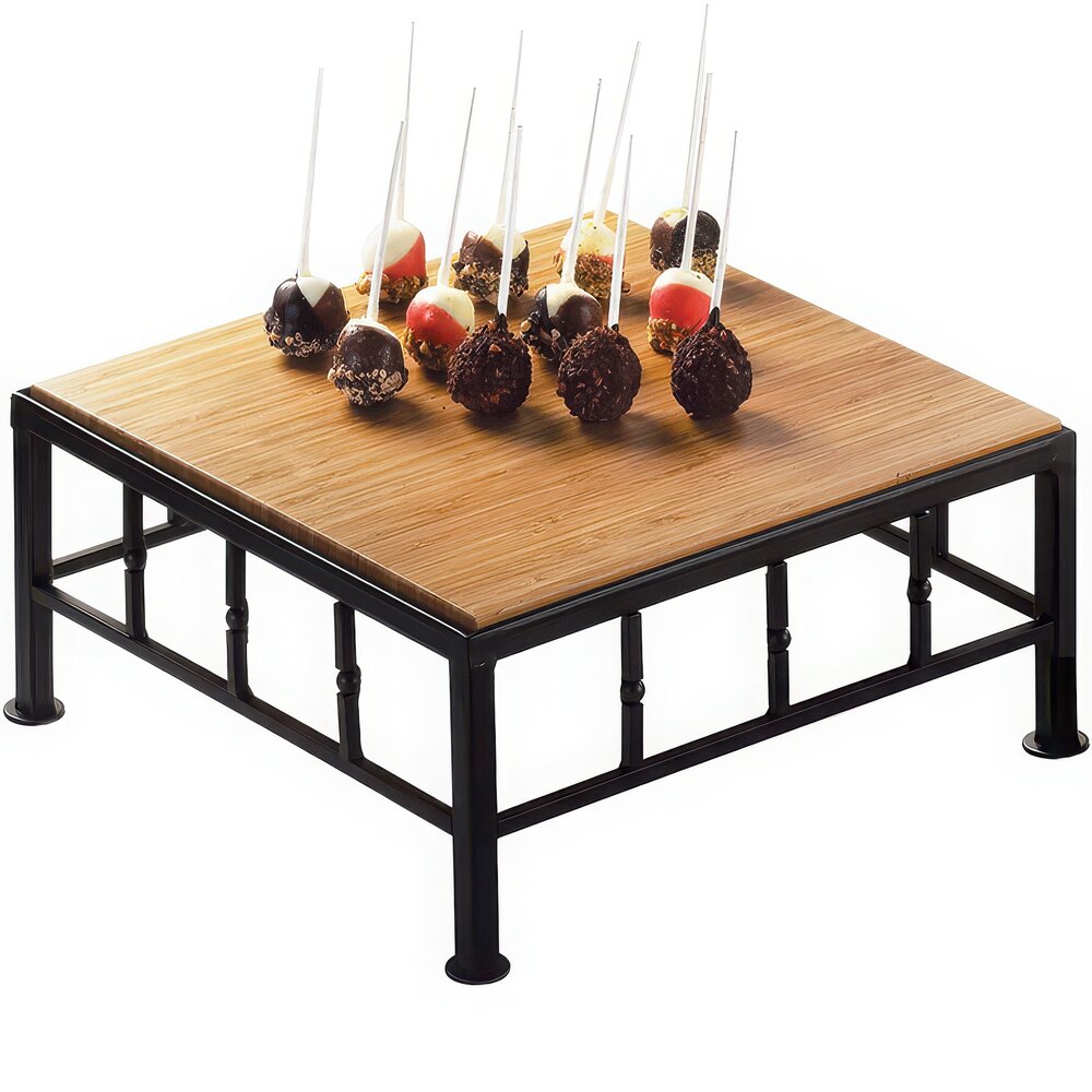 Cal-Mil 1711-5-60 Iron Black Square Riser with Bamboo Top - 12" x 5"