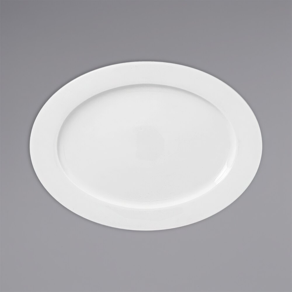 RAK Porcelain Polaris Access 11" x 7 7/8" Wide Rim Oval Porcelain Plate - 12/Case