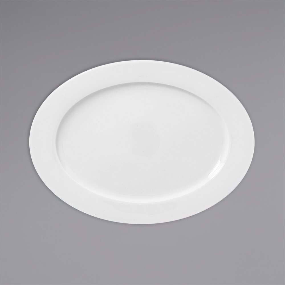 RAK Porcelain Polaris Access 14" x 10 1/4" Wide Rim Oval Porcelain Plate - 6/Case