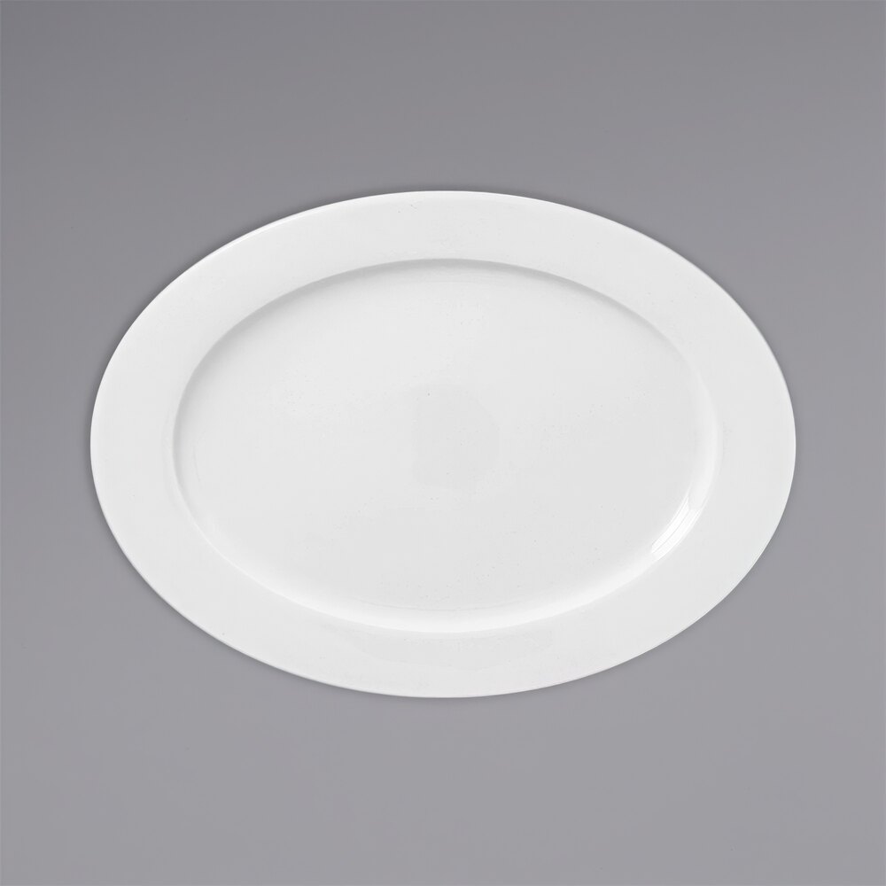 RAK Porcelain Polaris Access 13 1/4" x 9 5/8" Wide Rim Oval Porcelain Plate - 6/Case