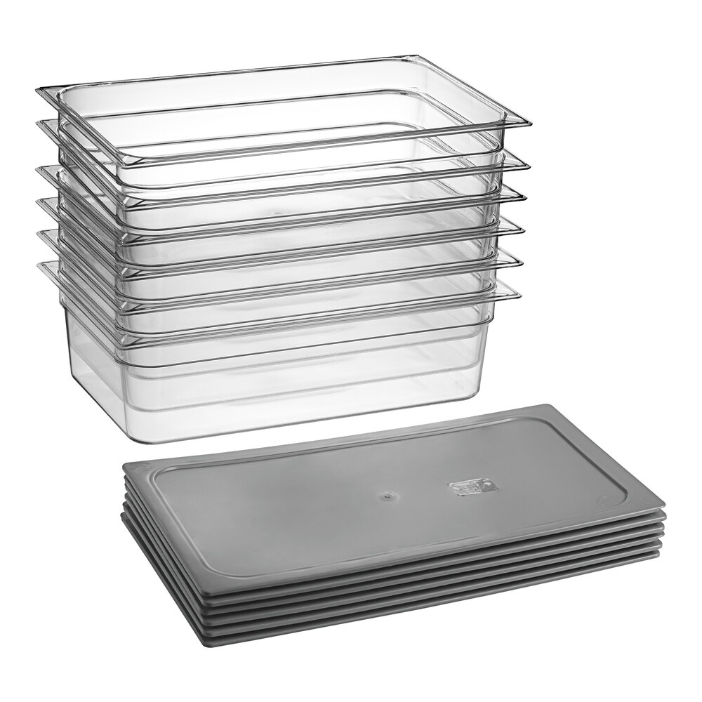 Vigor Full Size 6" Deep Clear Food Pan with Secure Sealing Cover - 6/Pack