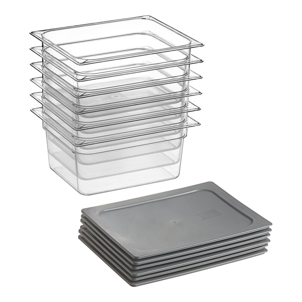 Vigor 1/2 Size 6" Deep Clear Food Pan with Secure Sealing Cover - 6/Pack